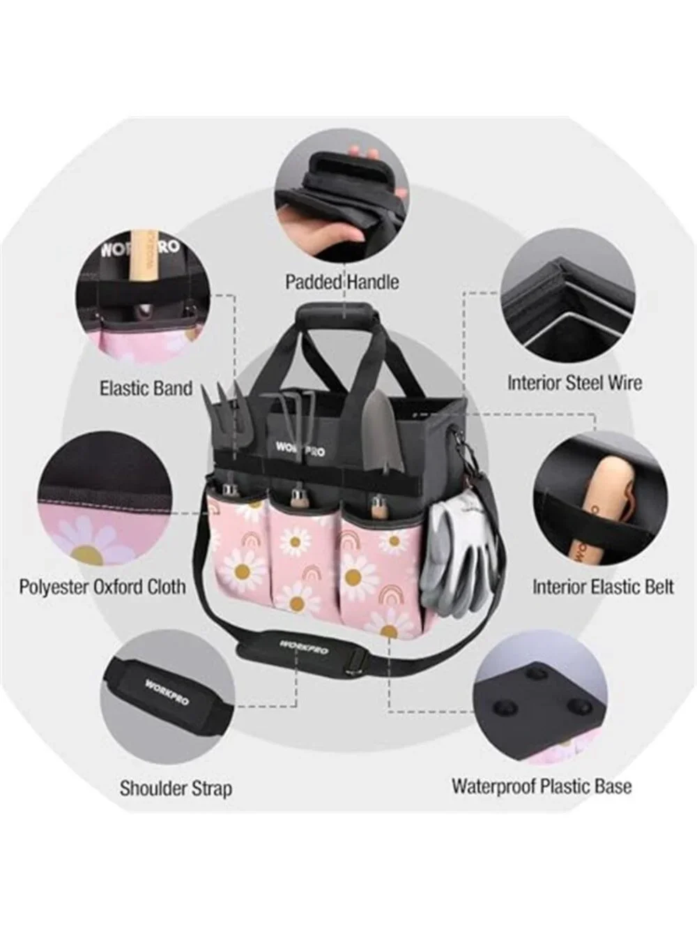 Garden Tool Bag Organizer Heavy Duty Gardening Tote Storage Bag With Pockets